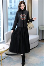 2021秋冬新款香云纱棉衣貂毛套装重工刺绣时尚百搭两套装，女装职业装，韩然一族