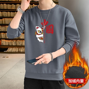 抖音直播2026秋冬新款风潮流大码醒狮加绒卫衣男打底图片