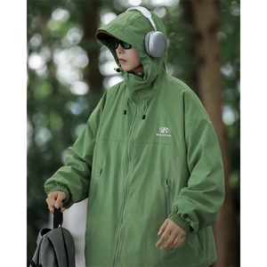 美式机能风连帽防水冲锋衣宽松休闲夹克男户外山系外套潮JK07-P58,北海穿搭男夏季165图片