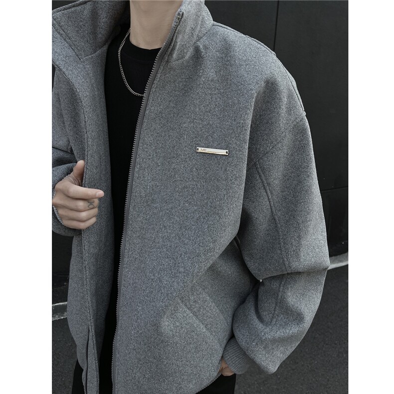 冬装新品弯刀袖毛呢加棉夹克棉衣休闲纯色加厚外套男G1104P108,男装夹克,电商A339