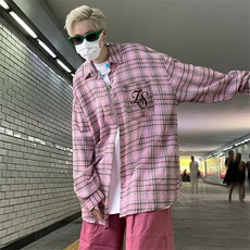 格子衬衫男长袖韩版潮流字母刺绣高街帅2023秋季ins外套CY512-P43，男装衬衫，星座412-3