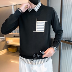 假两件毛衣男士衬衫领长袖毛线衣服春秋季外套修身针织衫S3381，男装针织衫/毛衣，星座1116A-2（原606A-1）