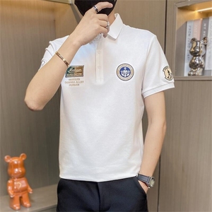PL050-特P40撞色刺绣t恤男夏季修身短袖polo衫潮流翻领半袖图片