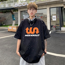 量大优供抖音视频支持得物配合二开美式满天星亮片短袖T恤MTX290，男装T恤，电商A486