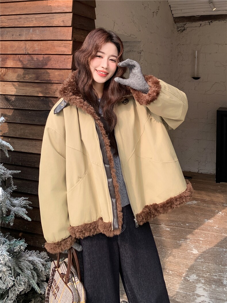 羽绒服女2025冬季新款女装卡其色皮毛一体拼接派克服加厚保暖外套,女装羽绒服,慧尚2-185