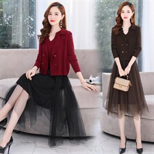 2021秋季新款时尚气质有女人味的两件套毛衣连衣裙，女装连衣裙，金典明美