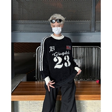 秋季新款港风美式字母印花水貂毛刷毛刺绣毛衣男潮insMY1528-P63，男装针织衫/毛衣，星座313A(原308A-2)
