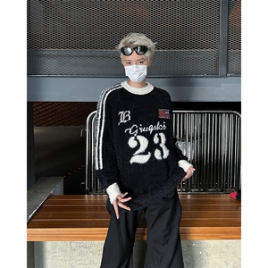 秋季新款港风美式字母印花水貂毛刷毛刺绣毛衣男潮ins MY1528-P63图片