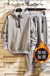 砖墙 秋冬加绒加厚两件套休闲连帽运动卫衣套装男 TZ336图片