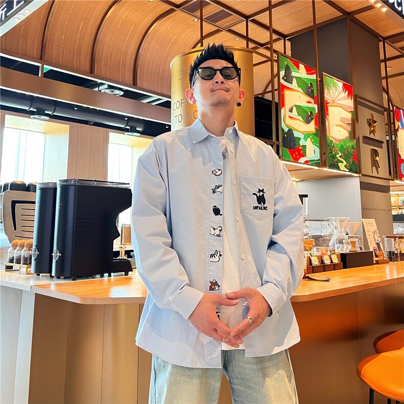 GS6168P40潮刺绣翻领长袖衬衫日系韩版男女款长袖外套，男装衬衫，星座1108-5