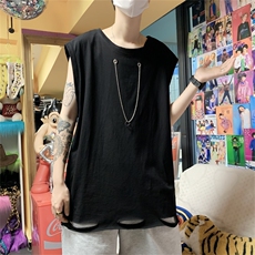 夏项链无袖T恤男个性潮牌ins潮流宽肩砍袖背心嘻哈坎肩T664-P25，男装T恤，星座512-2