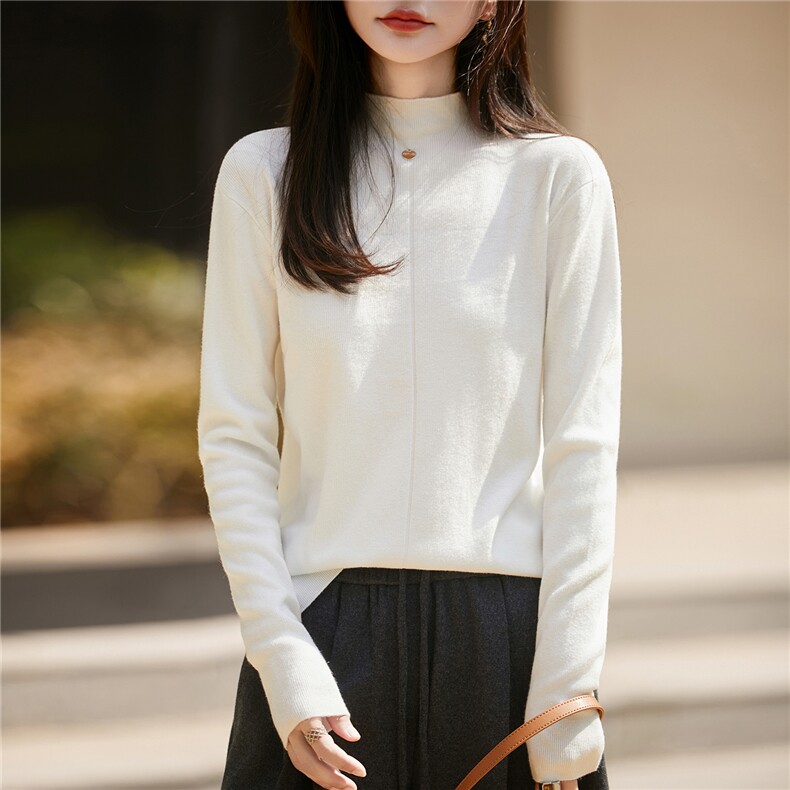 简约羊毛半高领毛衣女修身气质长袖2025秋冬季羊毛针织打底衫,女装羊毛衫,圣丽羊绒