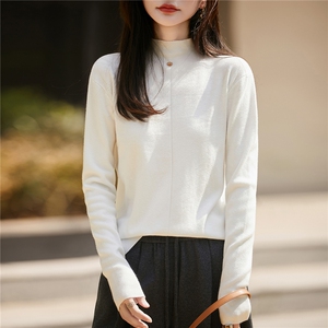 简约羊毛半高领毛衣女修身气质长袖2025秋冬季羊毛针织打底衫图片