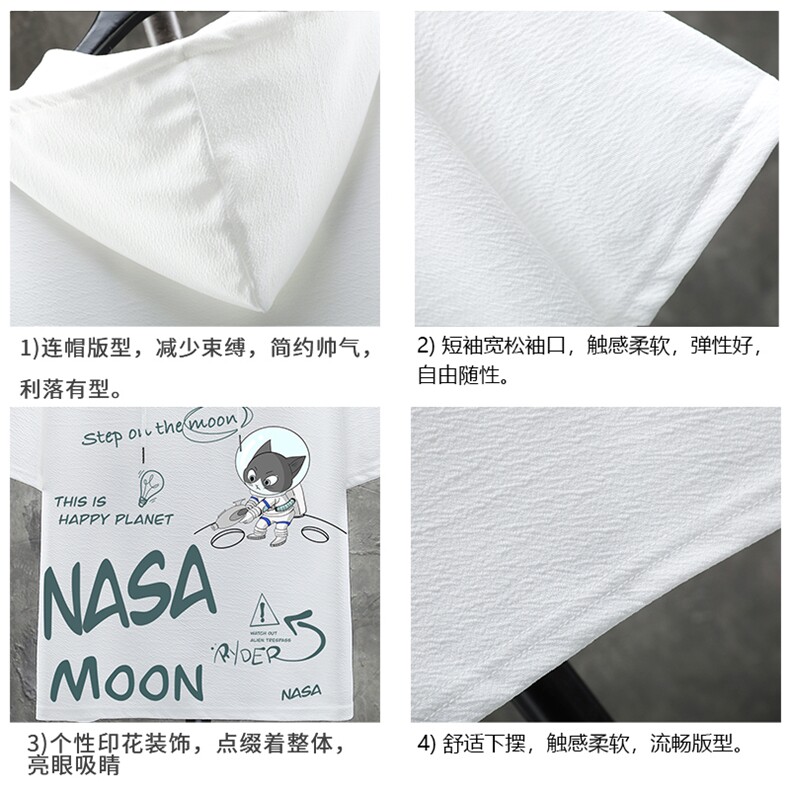 LD54187-P45连帽短袖t恤男大码胖子带帽五分袖中袖展架,男装T恤,电商A040A