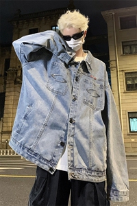 男装牛仔外套 2026秋季几何绣标印花男生翻领夹克XZ514-2-N98-P88图片
