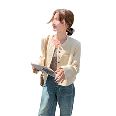 米杏色外套女2023年秋冬新款高级设计感小众夹克棒球服小香风外套，女装短外套，辉之琳