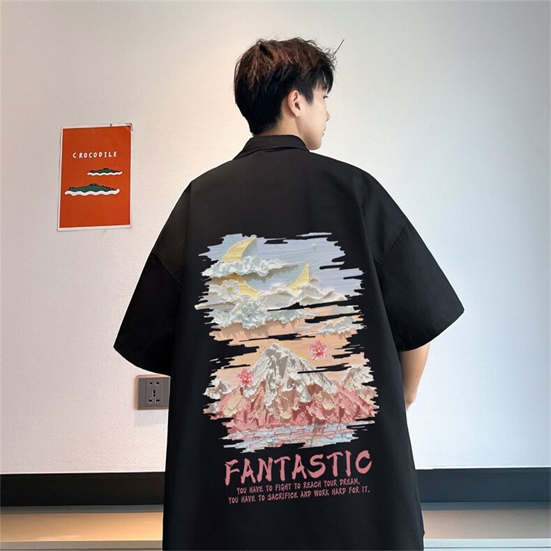 电商DSA028-MDSP846P38夏季新款港风百搭潮流印花短袖衬衫男,男装T恤,电商A028