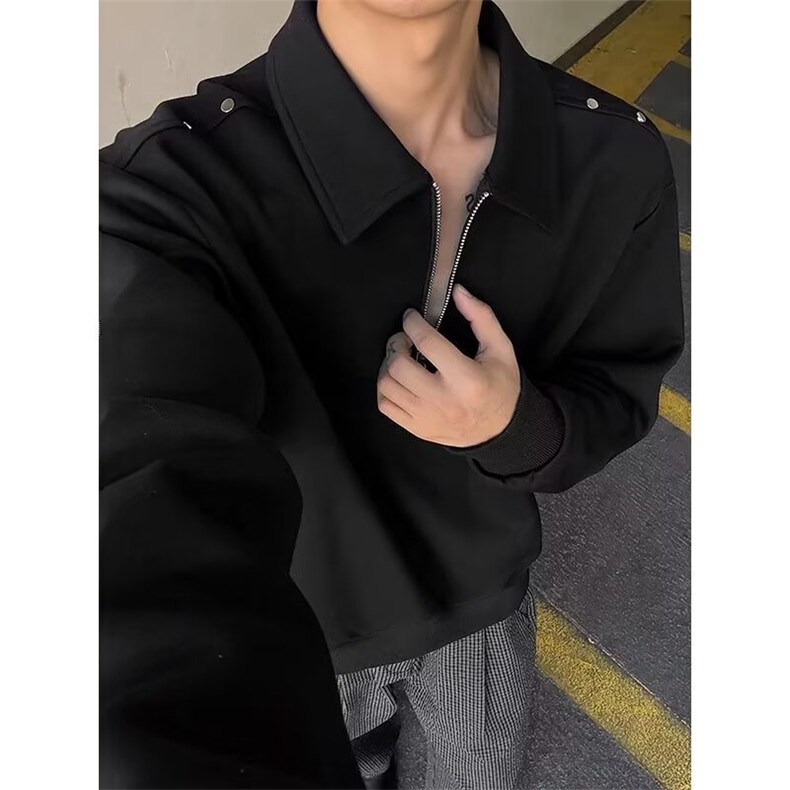 港风半拉链卫衣男款秋冬季美式复古纯色宽松休闲翻领百搭上衣服,男装卫衣,星座506A