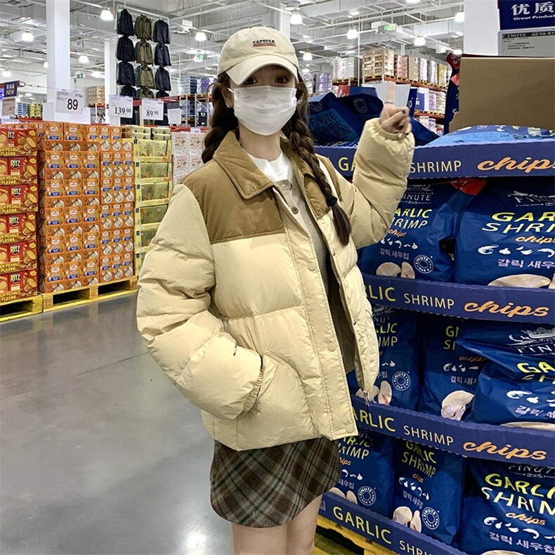 高级感撞色短款泡芙羽绒服女冬2024新款超好看白鸭绒面包服厚外套,女装羽绒服,2C372