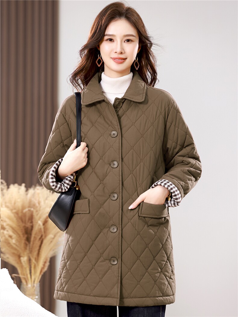 2025冬季时尚休闲夹棉加厚保暖舒适中长款棉服,女装棉衣/棉服,独衣靓