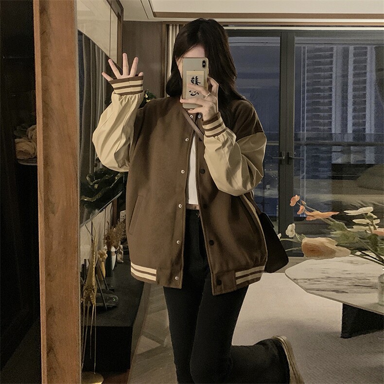 春秋小个子美式复古棒球服外套女秋冬季韩系宽松夹克上衣C672-88,男装夹克,星座911-2(原星座613-2）