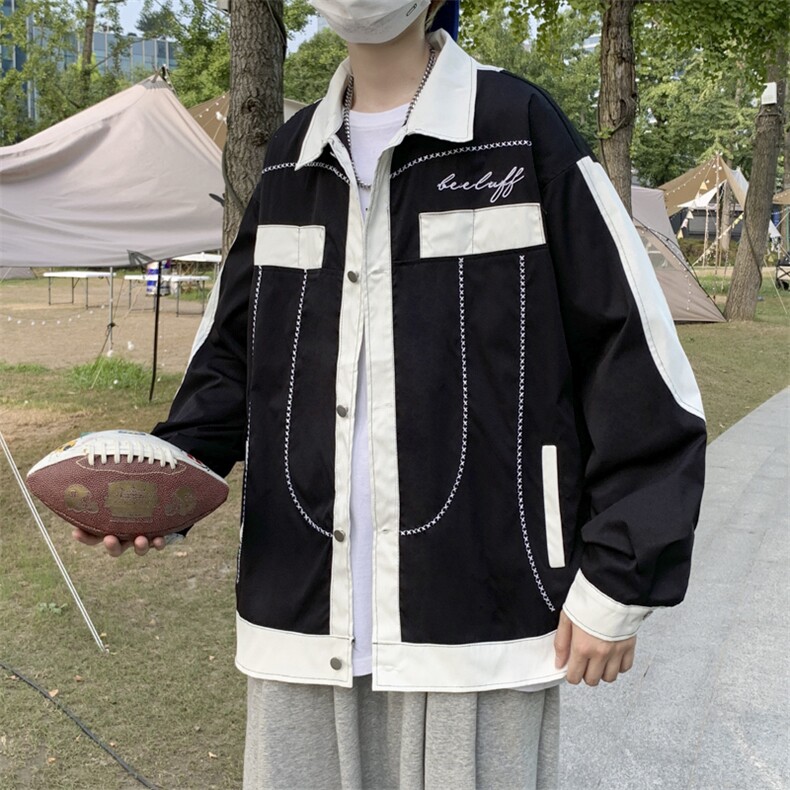 外套男士痞帅潮牌bf港风翻领夹克设计感小众百搭上衣JK0922-P50,男装夹克,星座308B-1