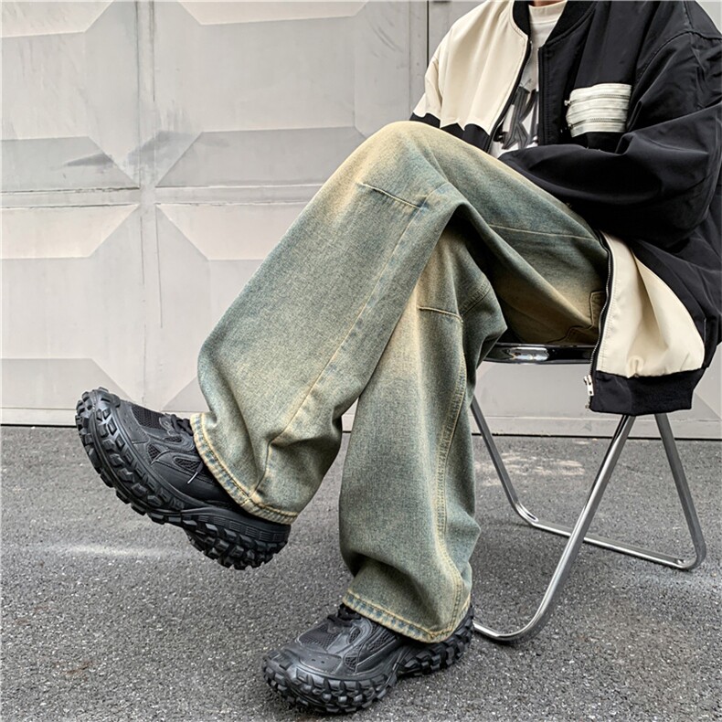 秋款男牛仔裤渐变色拼接直筒宽松长裤NK23P45,男装牛仔裤,星座1013-1