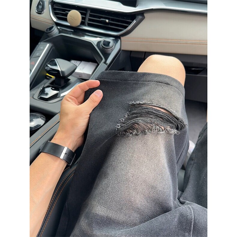 水洗做旧男女同款破洞牛仔裤潮流复古港风牛仔短裤K780TP35控58,男装牛仔裤,电商A102B