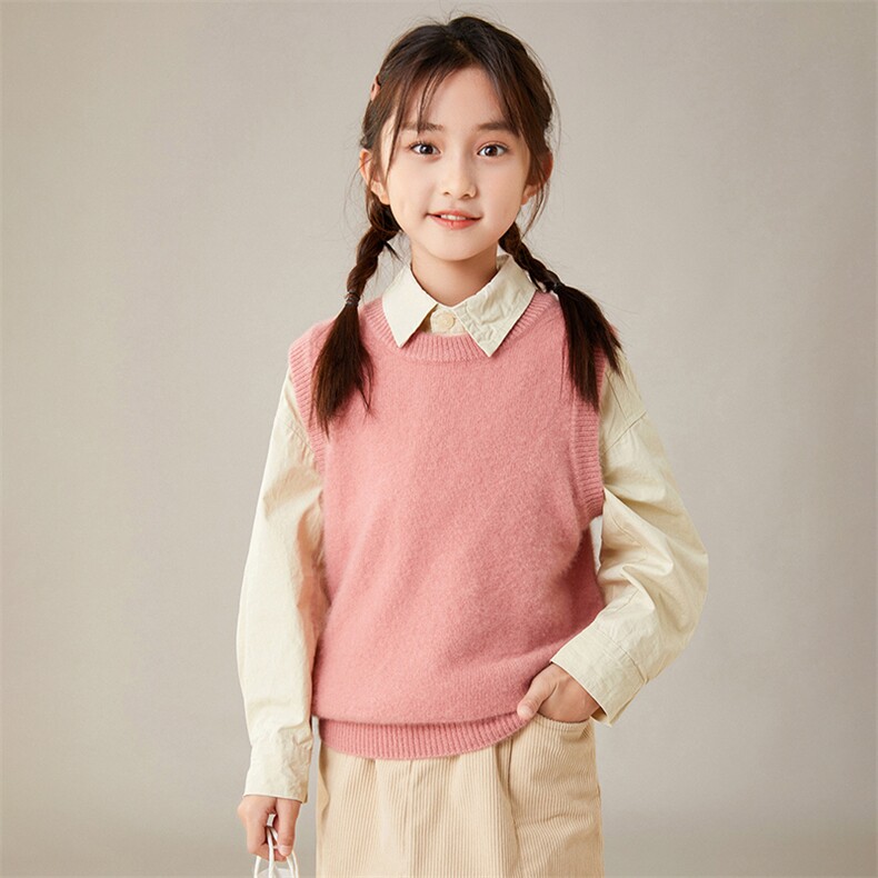 35%羊绒秋冬季新款舒适时尚百搭圆领儿童羊绒马甲，童装马夹/背心，奥赛羊绒童装