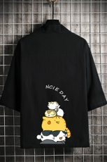 HF59090-P40风汉服男开衫外套七分袖道袍网格挂拍，男装民族服装，电商A040A