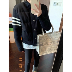 白色休闲羽绒棉服女秋冬短款白色立领保暖针织外套 M619图片