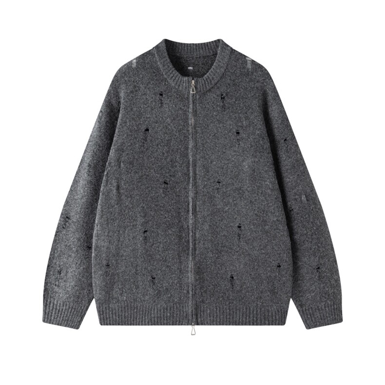 现货高品质可供得物双头拉链破洞针织开衫毛衣310A-2MYY5031P88,男装针织衫/毛衣,星座310A-2