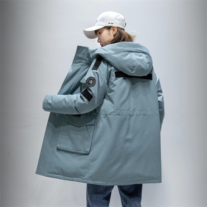 日系新款连帽情侣中长款外套学生白鸭绒羽绒服潮牌男R2020P150图片