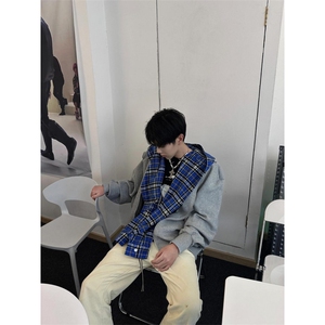 【有货】假两件格子拼接卫衣男款设计感连帽开衫外套JL97HH-特P68图片