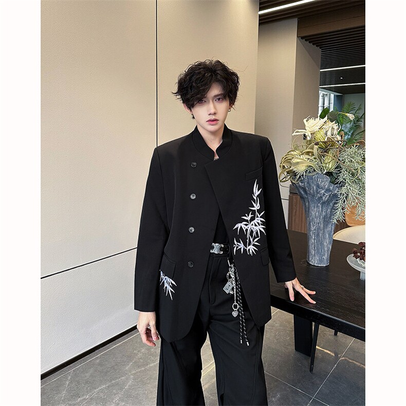 现货25新中式礼服竹叶刺绣斜襟立领西装外套XZ114-P128,男装西服,电商B288