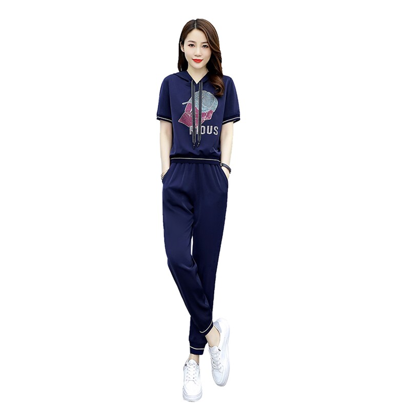 休闲套装女2021年夏季新款时尚印花百搭长裤两件套,女装套装/套裙,艾尚靓装