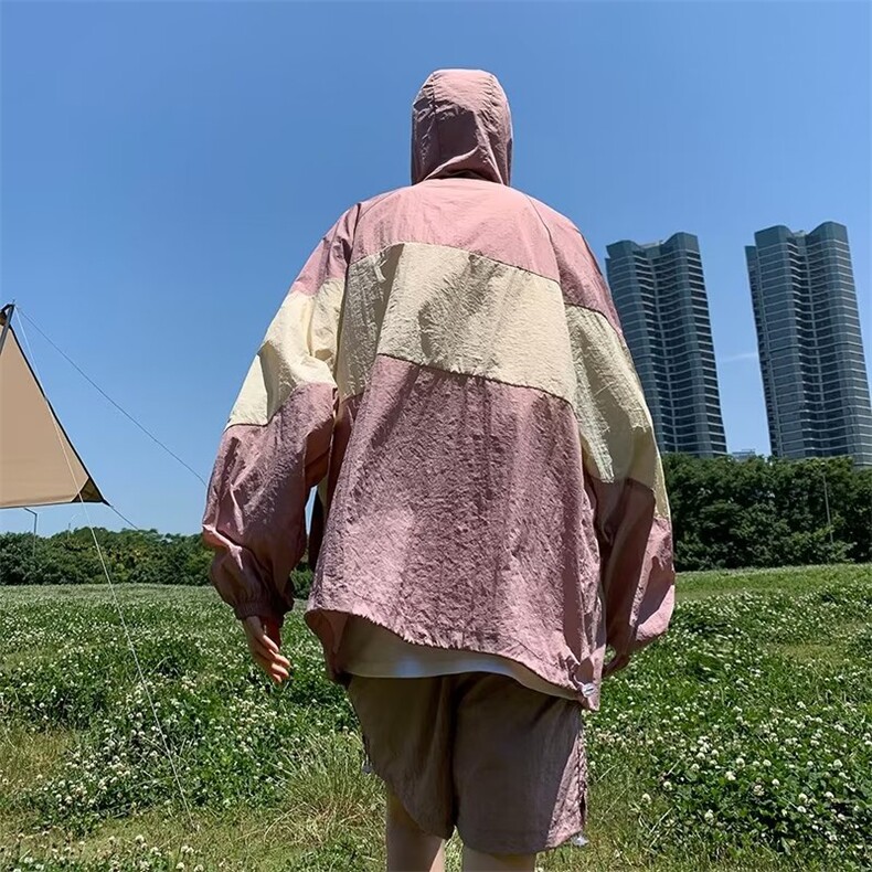 休闲运动拼色连帽防晒衣套装2024夏薄款防紫外线开衫防晒服外套,男装休闲套装,星座716-3