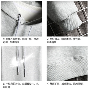 WY2111-P35 加绒款-P40 纯连帽卫衣男大码运动帽衫宽松薄 网格图片