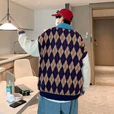 格子P0l0领毛衣美式圆领毛衣男慵懒风休闲针织衫FM07P45，男装针织衫/毛衣，星座1116-2