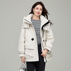 纯色白鸭绒加厚连帽派克服女秋冬韩系高级感长袖羽绒服上衣，女装羽绒服，阿舍尔精品