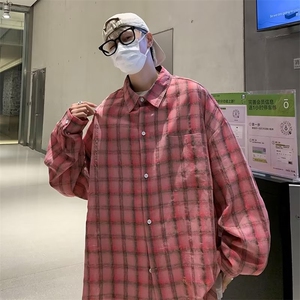 秋季格子衬衫潮牌街头痞帅长袖格纹衬衣宽松薄款外套上衣3610 P38图片
