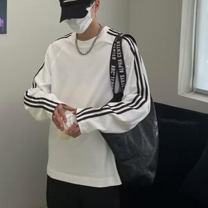 重磅圆领卫衣男2025秋季美式潮流三条杠宽松大码男生上衣WY100图片