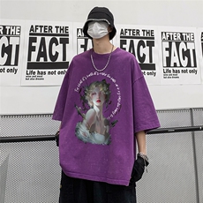 港风23新款夏季潮流水洗百搭印花圆领短袖T恤T61017P45控58，男装T恤，电商A268A