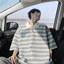 2026夏季新款港风条纹polo领短袖T恤男DT6254-特P30建议零售价78，男装T恤，电商A001
