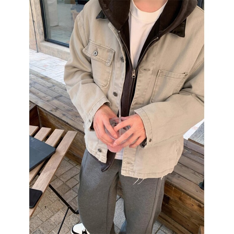 【有货】DJK8967-P70初秋水洗做旧牛仔宽松拼接皮领廓形重磅外套,男装夹克,星座603-2