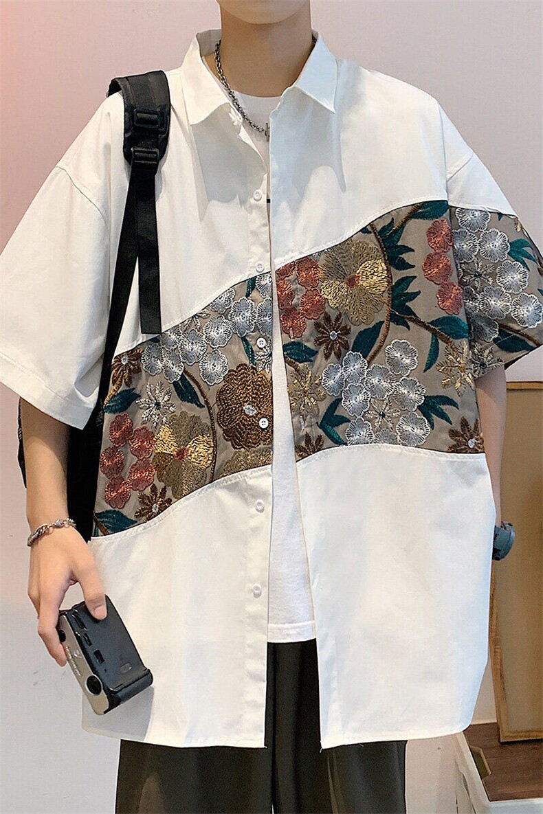 1绣花拼接成分：100%聚酯纤维M-5XL大码短袖衬衫男DCS7743P42控68,男装T恤,星座226-2