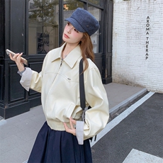 韩系休闲翻领夹克女2025秋季新款超好看百搭减龄小个子短款外套潮，女装皮衣，2C058