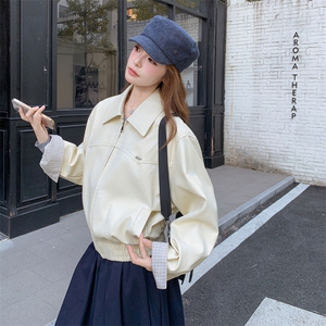 韩系休闲翻领夹克女2025秋季新款超好看百搭减龄小个子短款外套潮图片