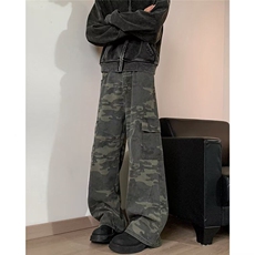 迷彩工装裤男春冬美式复古伐木裤子修身直筒微喇裤K5932-P50，男装休闲裤，星座412-3