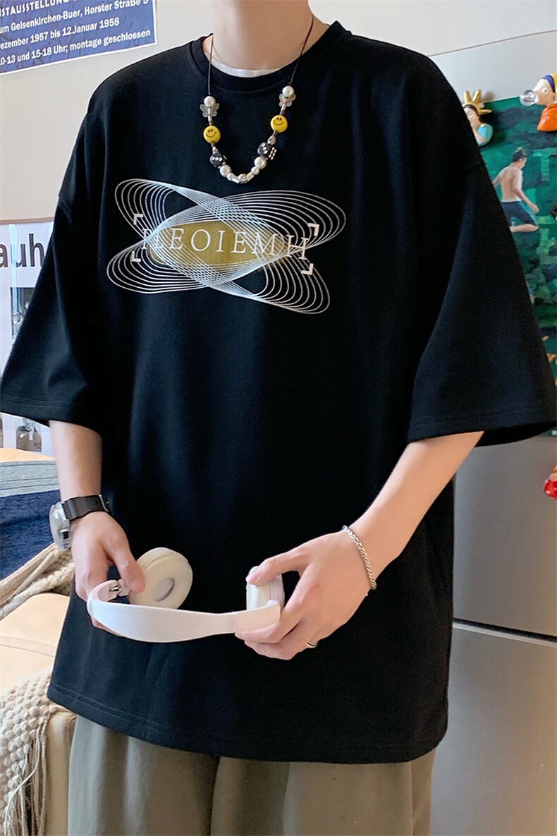2025夏季港风休闲oversize宽松印花T恤B266-DX12-P30,男装T恤,星座B257-1
